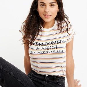 ABERCROMBIE & FITCH Tee shirt shirt sleeve striped embroidered logo casual